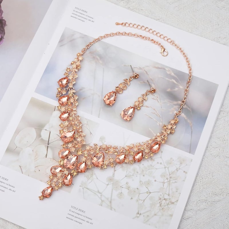 CSY Elegant Crystal Costume Jewelry Sets Flower Bridal Necklace Earrings Stretch Bangle Set for Bride Bridesmaid Wedding Dress Accessories - Image 5
